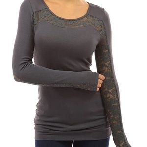 Grey tunic length long lace sleeve shirt